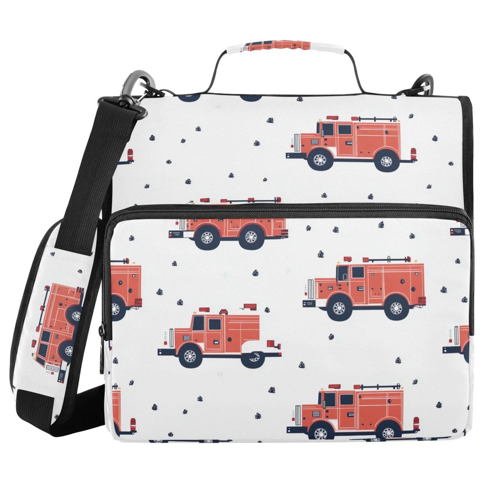 Document Folder with Cute Car Cartoon Design, Shoulder Strap, 3.8 cm Capacity, 3-Ring Binder, Pencil Case, White