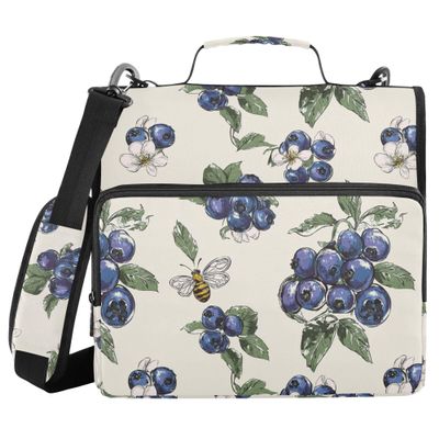 Blueberry Fruit Pattern Zipper Binder Organizer with Shoulder Strap and Handle, Large Capacity, 1.5-Inch 3-Ring Binder