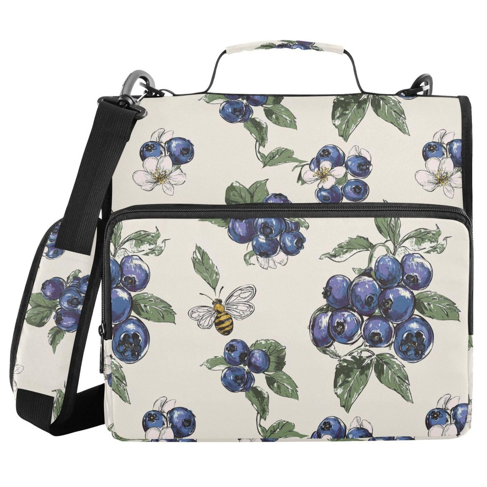 Blueberry Fruit Pattern Zipper Binder Organizer with Shoulder Strap and Handle, Large Capacity, 1.5-Inch 3-Ring Binder