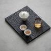 LUZZILE Square Solid Wood Tea Serving Tray, Japanese Style, with Black Pot Holder (B) view 3