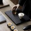LUZZILE Square Solid Wood Tea Serving Tray, Japanese Style, with Black Pot Holder (B) view 4