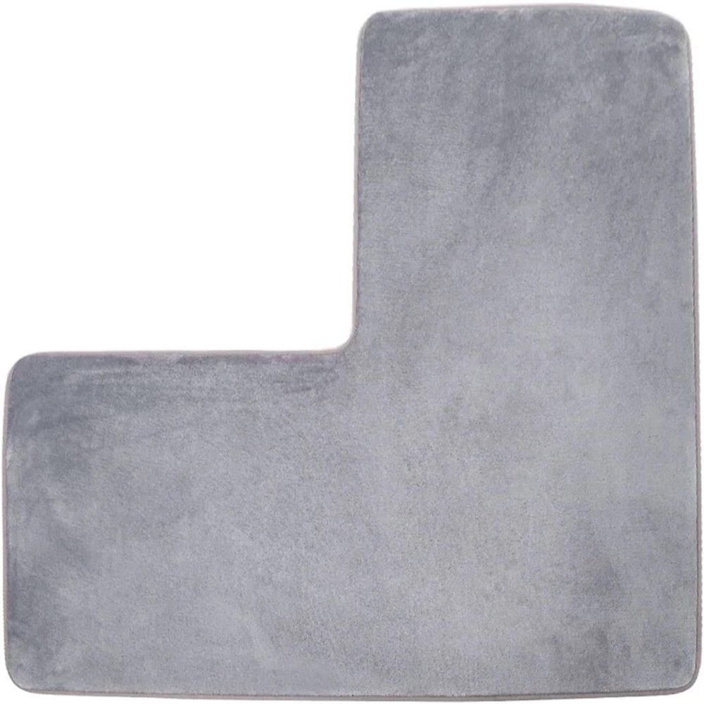 L-Shaped Bath Mat for Corner Showers, Soft Coral Fleece, Non-Slip, Absorbent, Washable, Gray