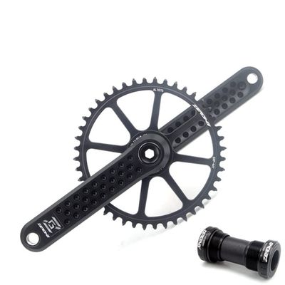 IBOWZ Bicycle Crankset, Road Bike Crankset, 40/42/44/46/48T GXP Single Chainring, 165 mm Hollow Integrated Crank Arm with Bottom Bracket