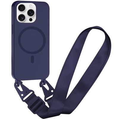 SLWYF Magnetic Phone Lanyard Case for iPhone 12 Pro Max, MagSafe Compatible, Detachable Strap, Dark Blue