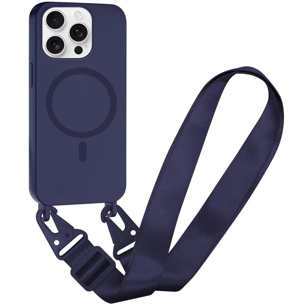 SLWYF Magnetic Phone Lanyard Case for iPhone 12 Pro Max, MagSafe Compatible, Detachable Strap, Dark Blue