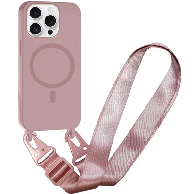 SLWYF Magnetic Phone Lanyard Case for iPhone 12 Pro Max, MagSafe-Compatible, Shockproof PU, Sand Powder