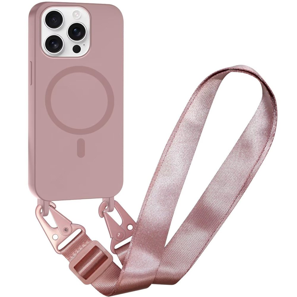 SLWYF Magnetic Phone Lanyard Case for iPhone 12 Pro Max, MagSafe-Compatible, Shockproof PU, Sand Powder