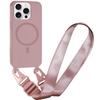 SLWYF Magnetic Phone Lanyard Case for iPhone 12 Pro Max, MagSafe-Compatible, Shockproof PU, Sand Powder view 1