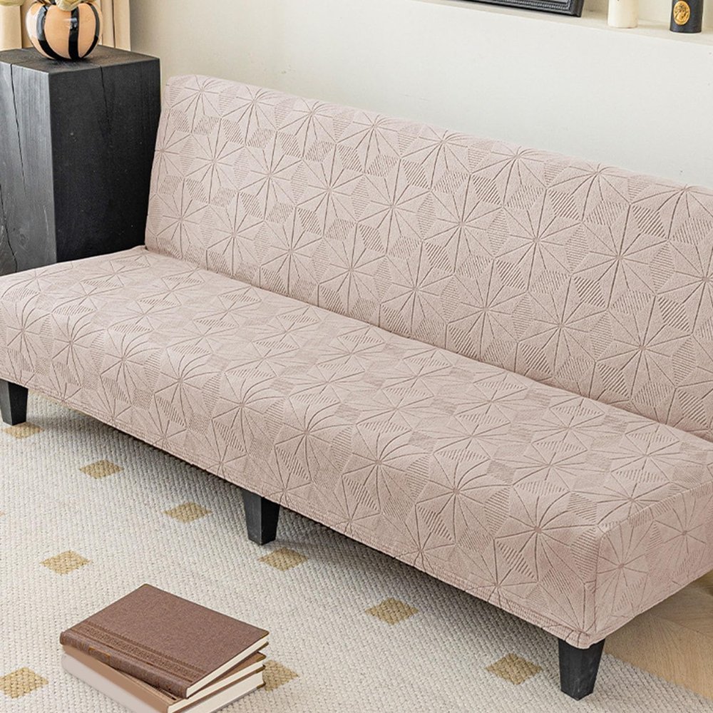Armless Stretch Sofa Cover, Jacquard Polyester, Khaki, S