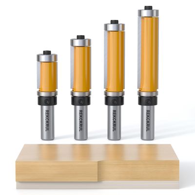 REKCKRUL 4-Piece Top- and Bottom-Bearing Flush Trim Router Bit Set, 1/2-Inch Shank