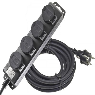 ChiliTec 4-Outlet Outdoor Power Strip, 10 m Cable, Black