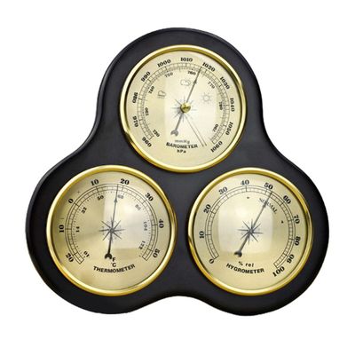 3-in-1 Analog Barometer, Thermometer and Hygrometer with Wooden Frame, Black