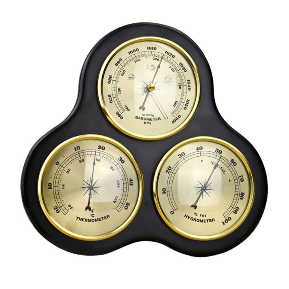 3-in-1 Analog Barometer, Thermometer and Hygrometer with Wooden Frame, Black