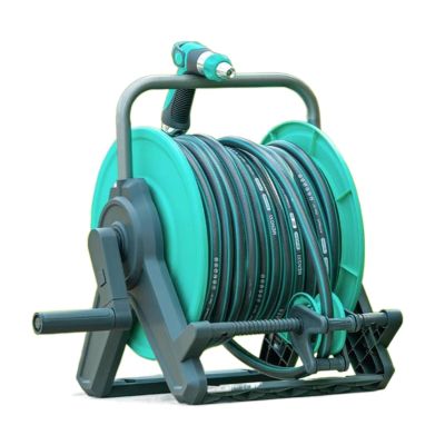 30 m/100 ft 1/2 in Garden Hose Reel Cart with Hose Guide, Mounting Bracket and 10-Pattern Nozzle, Wall-Mounted or Freestanding