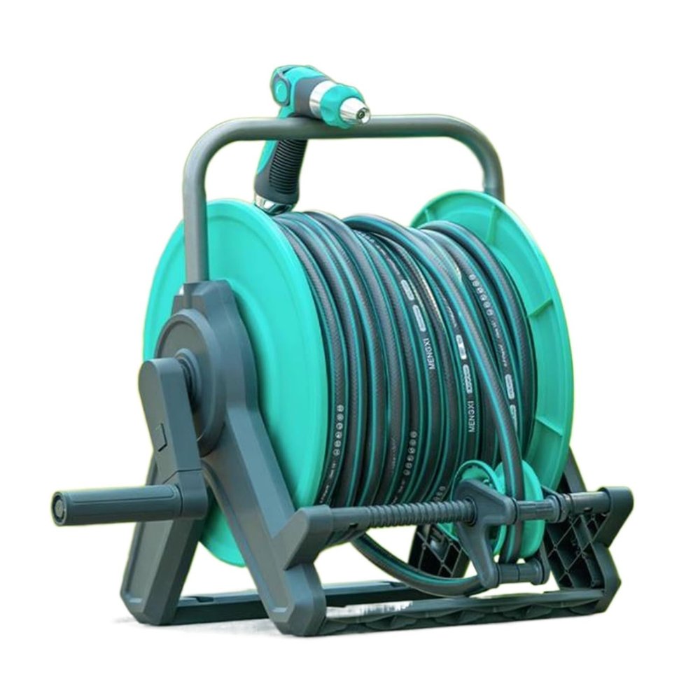 30 m/100 ft 1/2 in Garden Hose Reel Cart with Hose Guide, Mounting Bracket and 10-Pattern Nozzle, Wall-Mounted or Freestanding