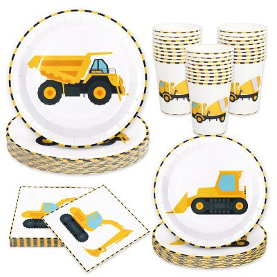 Whaline 96-Piece Construction Dump Truck Party Tableware Set for 24 Guests, Yellow/Black