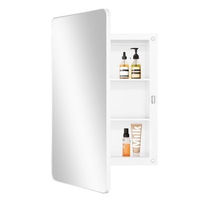 Fundin Plastic Mirrored Cabinet with Rounded-Corner Framed Door, Recessed or Surface-Mounted, White, 40 x 61 cm