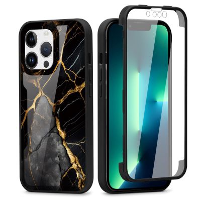 Phoona 360° Case for iPhone 13 Pro 6.1", Built-In Screen Protector, Aesthetic Pattern, Transparent Front and Back, TPU Full-Body Bumper Cover, 14