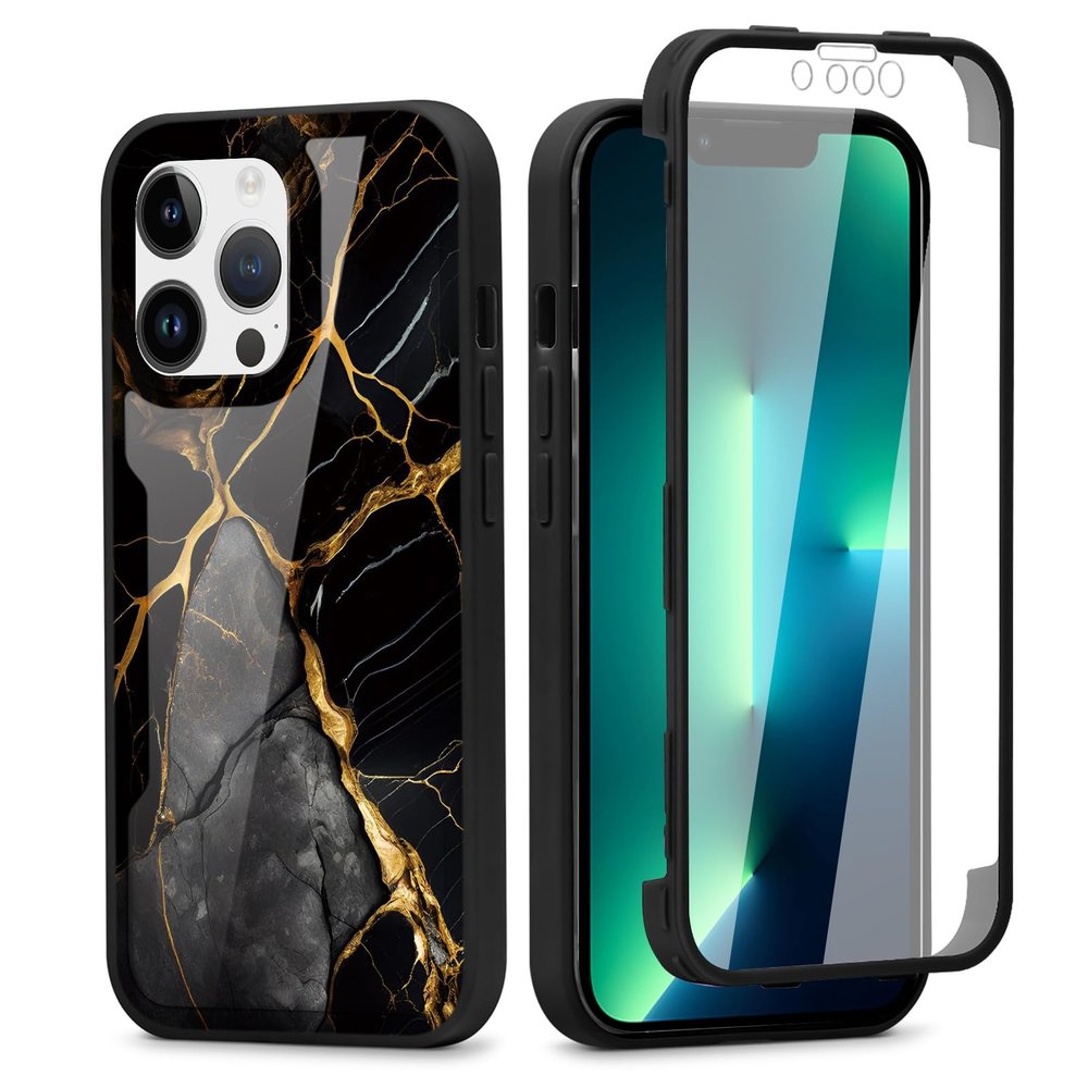 Phoona 360° Case for iPhone 13 Pro 6.1", Built-In Screen Protector, Aesthetic Pattern, Transparent Front and Back, TPU Full-Body Bumper Cover, 14