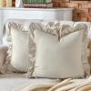 AmHoo 100% Pre-Washed Cotton Ruffle Pillow Covers, 2-Pack, 22 x 22 in, Beige view 1