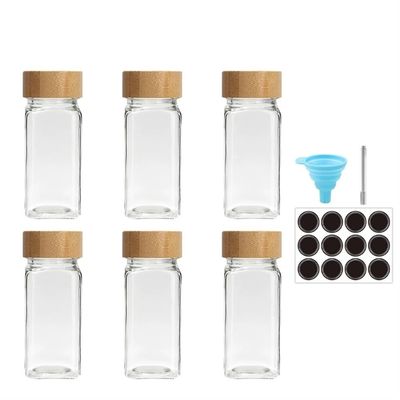 HUIJIQX 6-Piece Glass Spice Jar Set with Lids, Salt and Pepper Shakers, Kitchen Spice Organizer (Set 2)