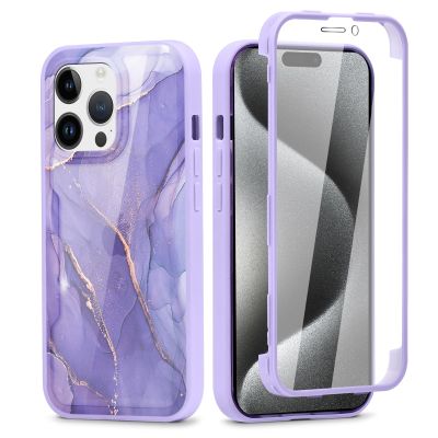 Phoona 360-Degree Case for iPhone 15 Pro Max 6.7-inch, Full-Body Cover with Built-In Screen Protector, Aesthetic Pattern, Clear Front and Back