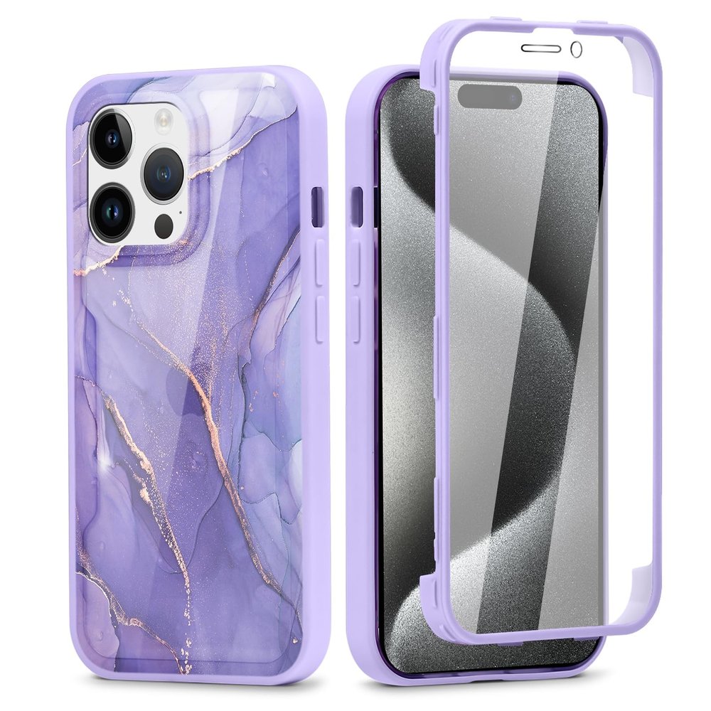 Phoona 360-Degree Case for iPhone 15 Pro Max 6.7-inch, Full-Body Cover with Built-In Screen Protector, Aesthetic Pattern, Clear Front and Back