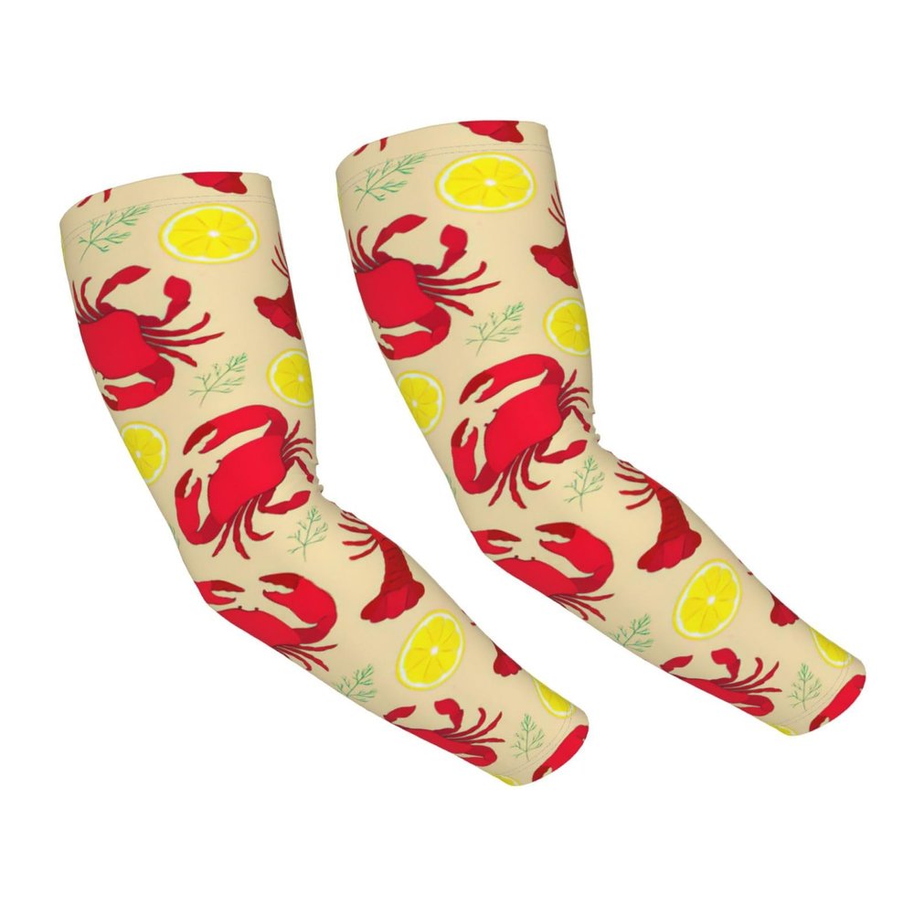 Yyoretp Cooling Arm Sleeves with Lobster and Crab Pattern, Sun Protection, Black, One Size