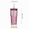 Joeyan 650 ml Pink Ribbed Drinking Cups with Lids and Straws, 2-Piece Set view 2