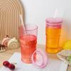 Joeyan 650 ml Pink Ribbed Drinking Cups with Lids and Straws, 2-Piece Set view 3