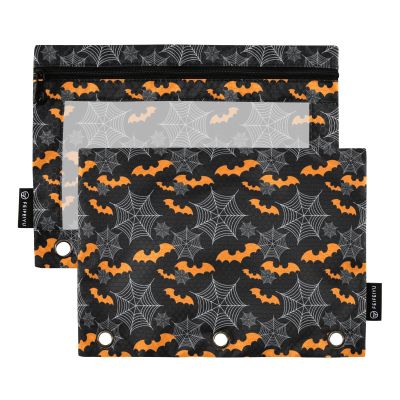 HMZXZ 3-Ring Binder Pencil Pouches, Halloween Bats and Spider Design, 2-Pack