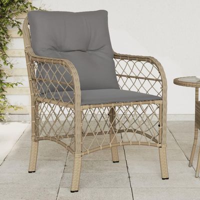 IKAYAA Set of 2 Beige-Mix Polyrattan High-Back Garden Chairs