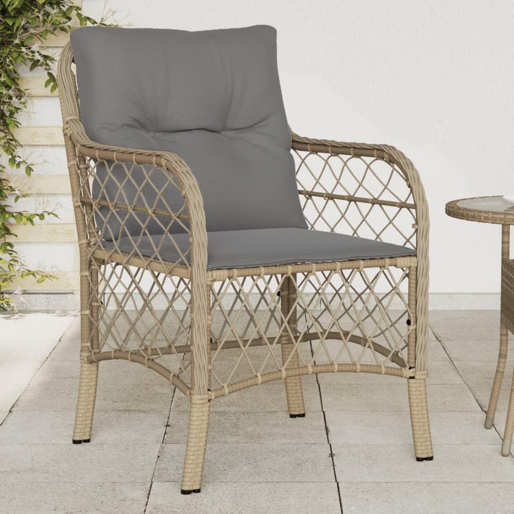 IKAYAA Set of 2 Beige-Mix Polyrattan High-Back Garden Chairs