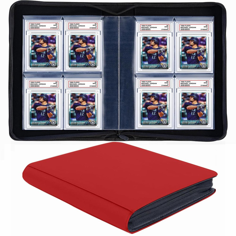 40-Pocket Graded Card Binder for PSA Slabs, PU Leather, Red