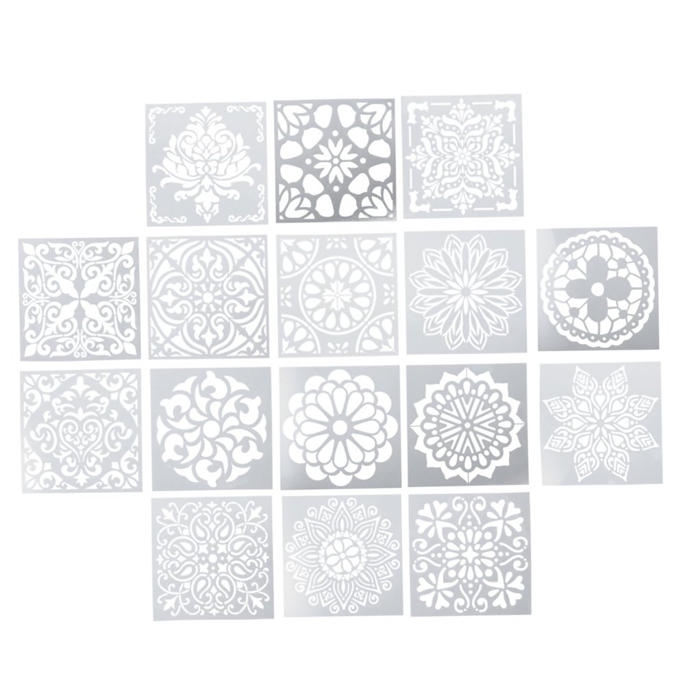 AKOOSY Flower Mandala Stencils, 16-Piece Reusable PET Craft Templates