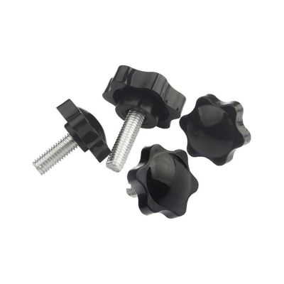 Knob-Head Bolts M4–M10, Star-Shaped Bakelite Grip Knobs, Black Carbon Steel