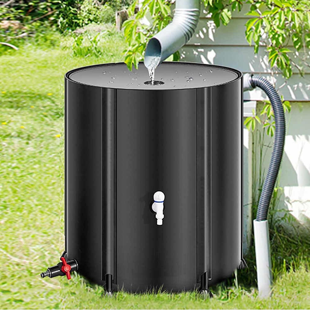 TRUNXUCL Folding Rain Barrel with Spigot and Lid, Black, 40 x 50 cm (16 x 20 in)