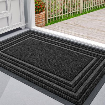 Durable Non-Slip Natural Rubber Doormat for Entryway, Garage & Farmhouse, Low Profile, Indoor/Outdoor, 73.7 x 43.2 cm Black and 91.4 x 61 cm Silver Gray