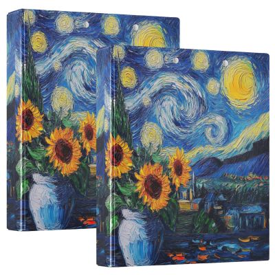 2-Pack Blue Starry Night Sunflower 3-Ring Binders with Pockets, 3.8 cm D-Rings
