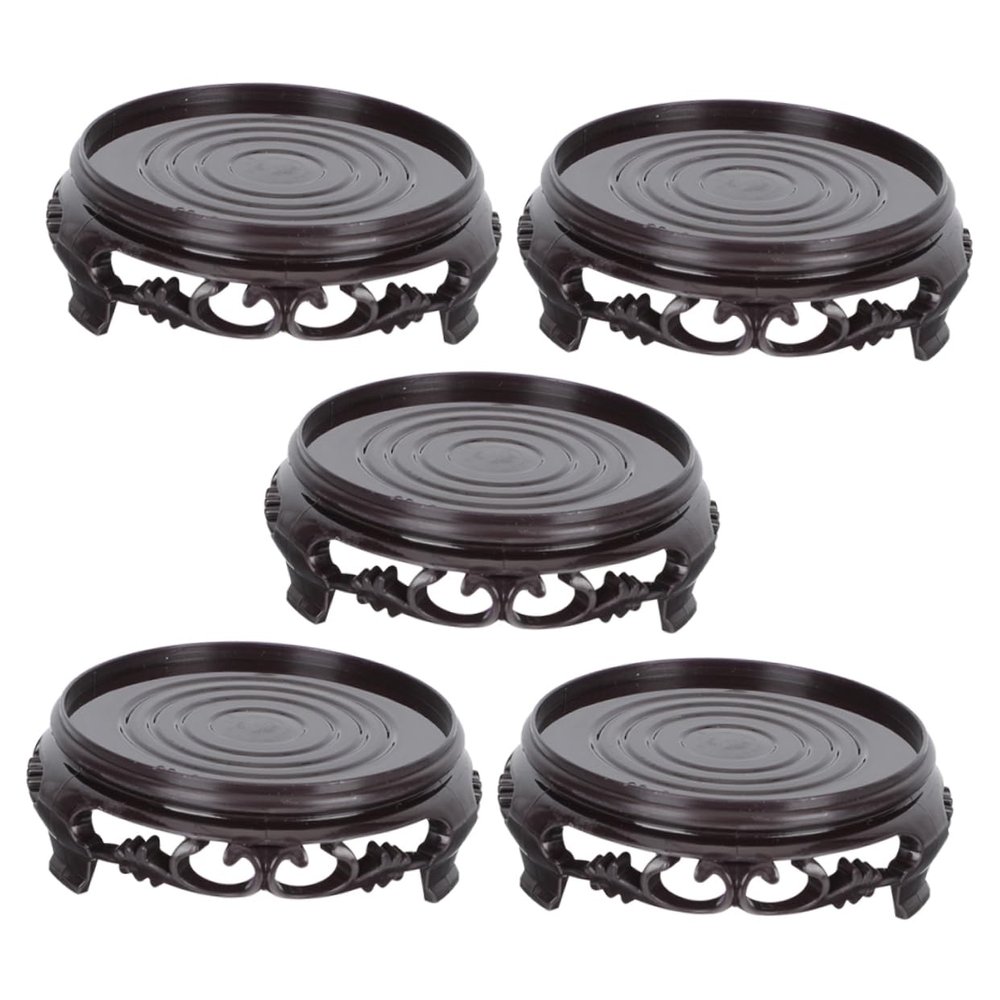 VANZACK 5-Piece Round Black ABS Plastic Plant Pot Stand Set