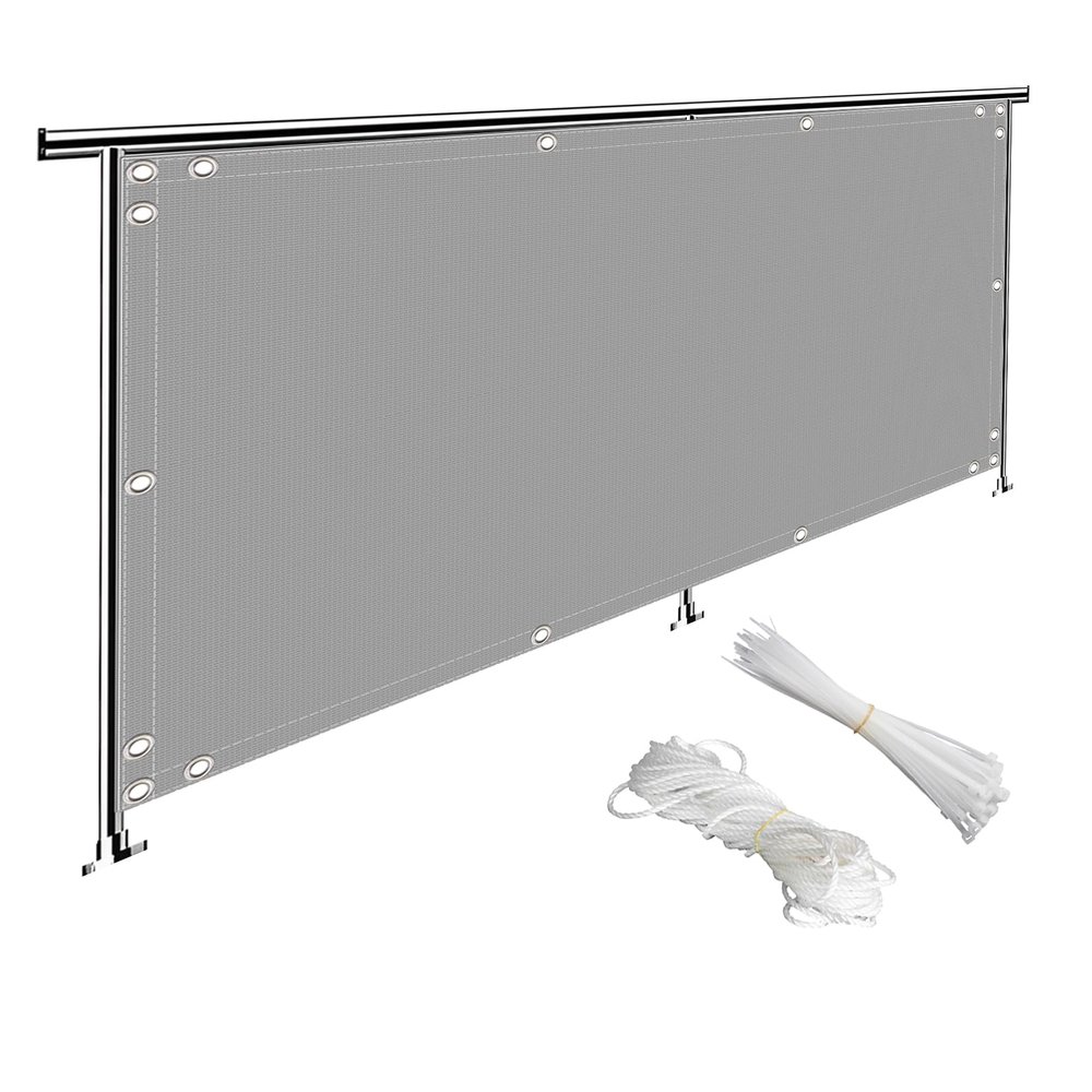 MEEYI Balcony Privacy Screen 2.5 x 19 m, Weather-Resistant Windbreak, Light Gray
