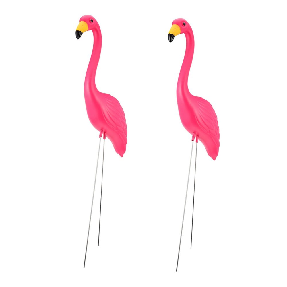 Flamingo Lawn Stakes, 2-Piece Set, HDPE, Lifelike and Decorative
