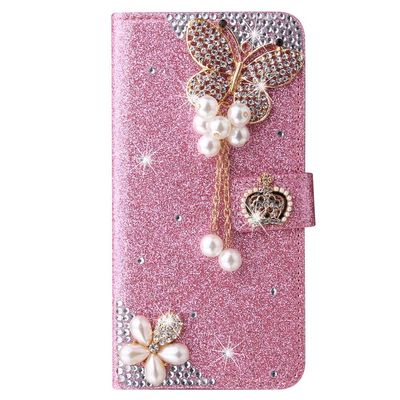 Glitter PU Leather Wallet Flip Case for Samsung Galaxy S22 Plus, Pink