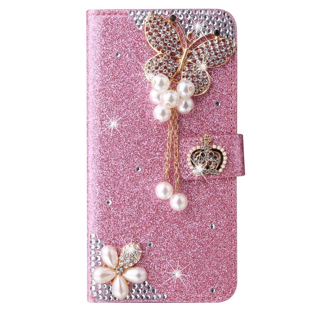 Glitter PU Leather Wallet Flip Case for Samsung Galaxy S22 Plus, Pink