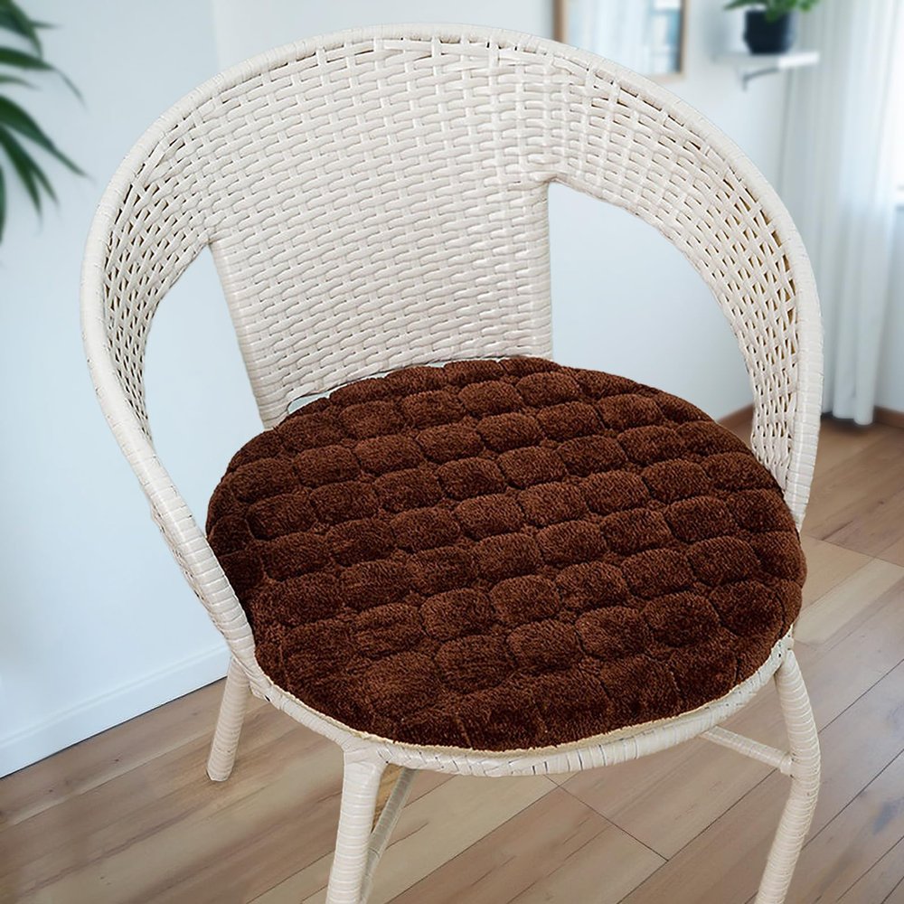 RZYW Round Seat Cushions, 40 x 40 cm, Set of 6, Washable Non-Slip Corduroy Chair Pads, Flannel Chocolate, 4-Piece, 50 cm