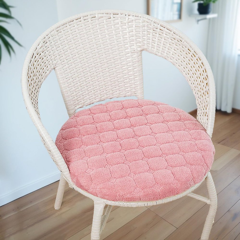 RZYW Round Chair Cushions, 40 x 40 cm, 6-Piece Set, Washable, Non-Slip, Corduroy, Flannel Pink, 2-Pack