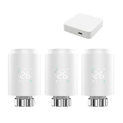 ZXTIIEUF Smart Radiator Thermostat Valve, Programmable TRV with App Support (3-Piece, 1413e-w-Hub)