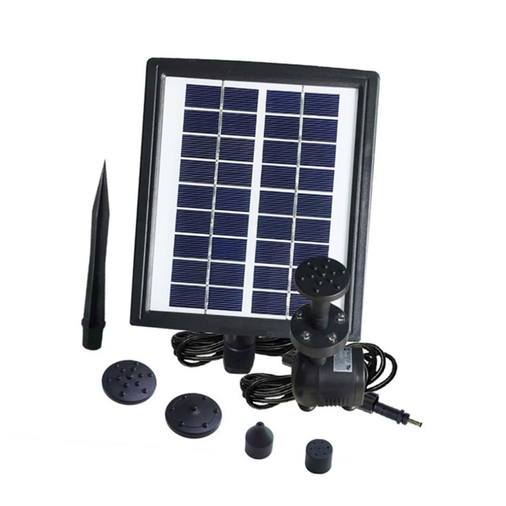 Pond Pump with LED Lights, 4 Nozzles, Tempered Glass, for Garden Fountains