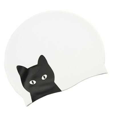 Long-Hair Silicone Swim Cap with Cat Design