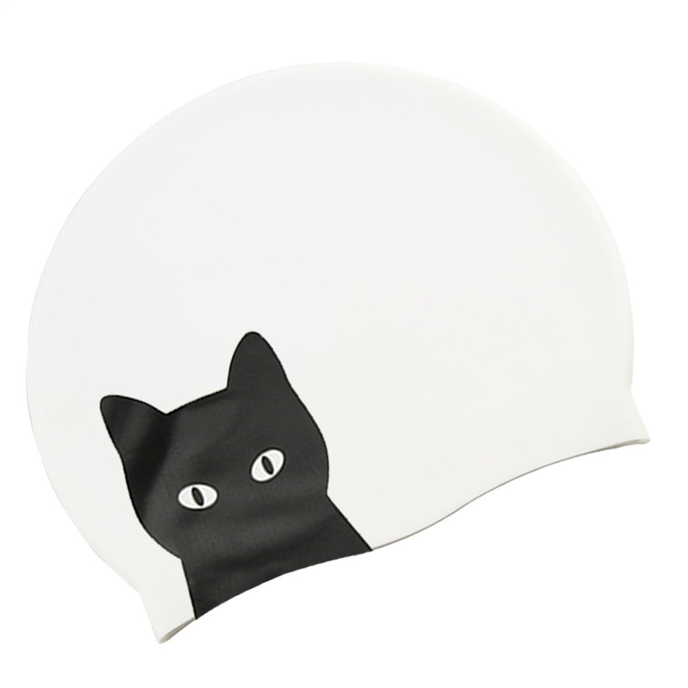 Long-Hair Silicone Swim Cap with Cat Design